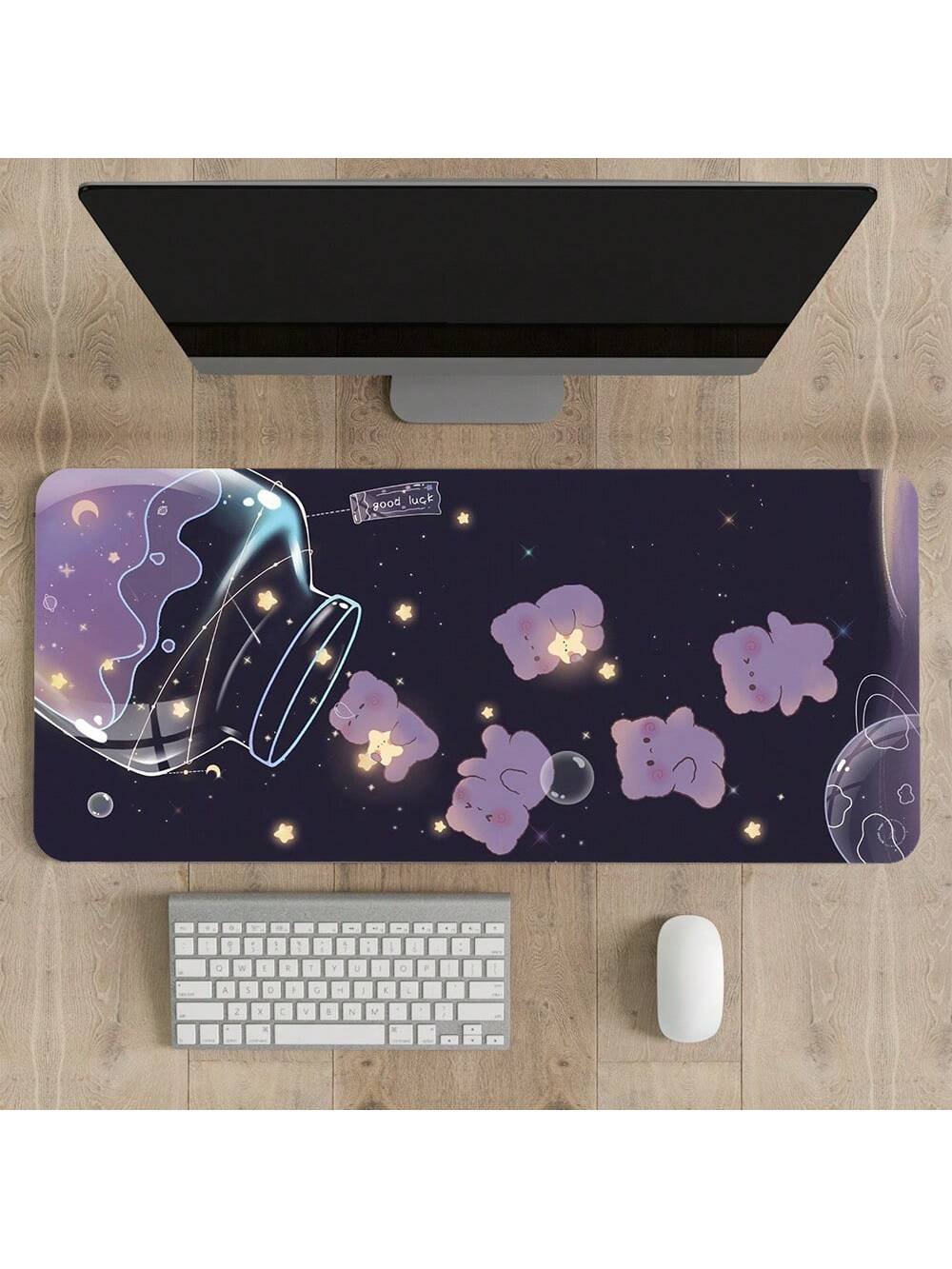 Large Gaming Mousepad Starry Glass Kawaii Bear Design